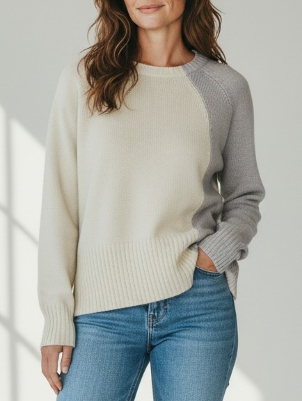 Derek Lam Wool Cashmere Ribbed Knit Sweater Cream Gray XS